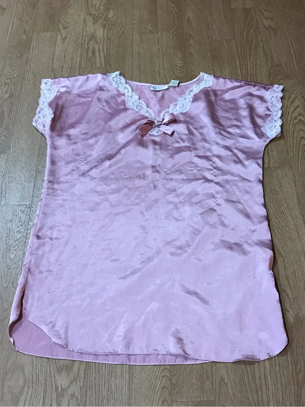 Vintage Victoria's Secret Pink Satin lace Sleep Chemise Nightgown size M/L